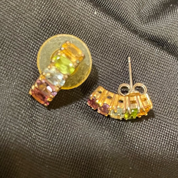 Gemstone earrings  topaz amethyst citrine garnet peridot gold over silver - Picture 3 of 5